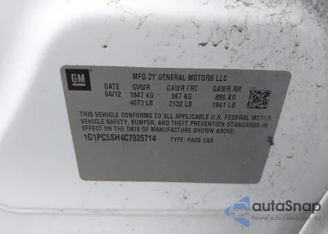 2012 Chevrolet Cruze Ls from USA, damaged, VIN 1G1PC5SH4C7325714